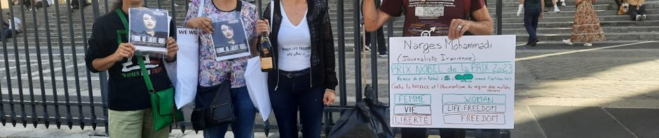 7Oct2023 midi: célébration aussi à Paris Panthéon du prix Nobel de la Paix, la journaliste iranienne Narges Mohammadi