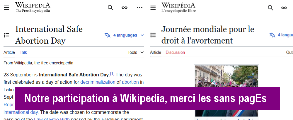 [28sept2024] Ajout dans Wikipedia de la page en français sur la journée mondiale du Droit à l’Avortement