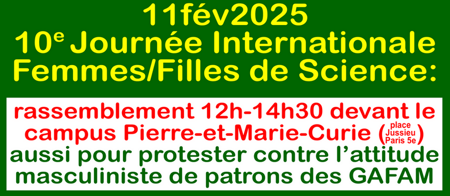 [11fév2025] Journée Internationale des Femmes et Filles de science: rassemblement devant la fac de Jussieu